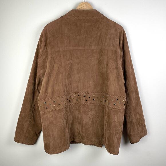90s Vintage Canyon Road Western Vegan Suede Leather Embellished Jacket Size 22 - Picture 4 of 10